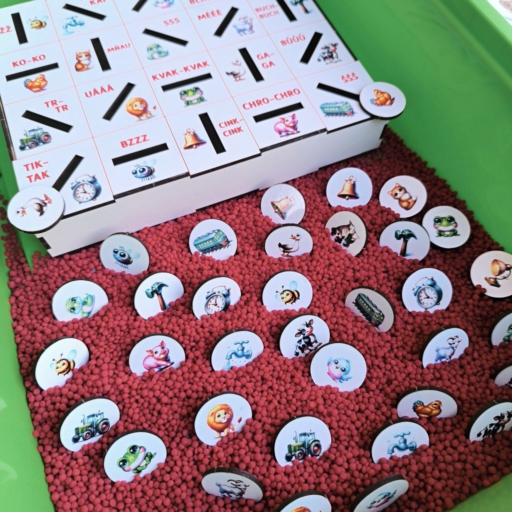 Aktivity logopedie zvuky citoslovce vhazovací box sensory